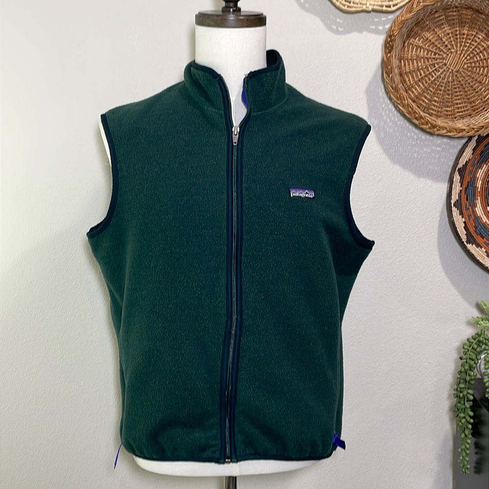 Patagonia Fleece Sweater Vest Green Full Zip Vintage USA Men’s Size Large